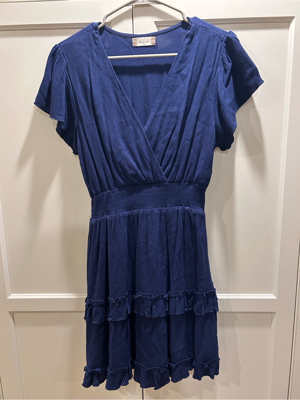 Altar'd State Royal Blue V-Neck Short Sleeve Ruffled Mini Dress